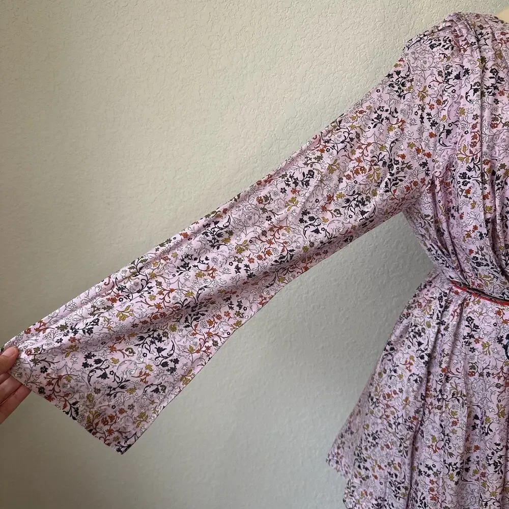 ELLIETTE Tate Mini Dress Pink Floral Silk Long Sleeve Tie Waist Fairy